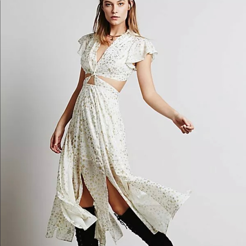 Free People Ivory Floral Cutout Maxi Dress